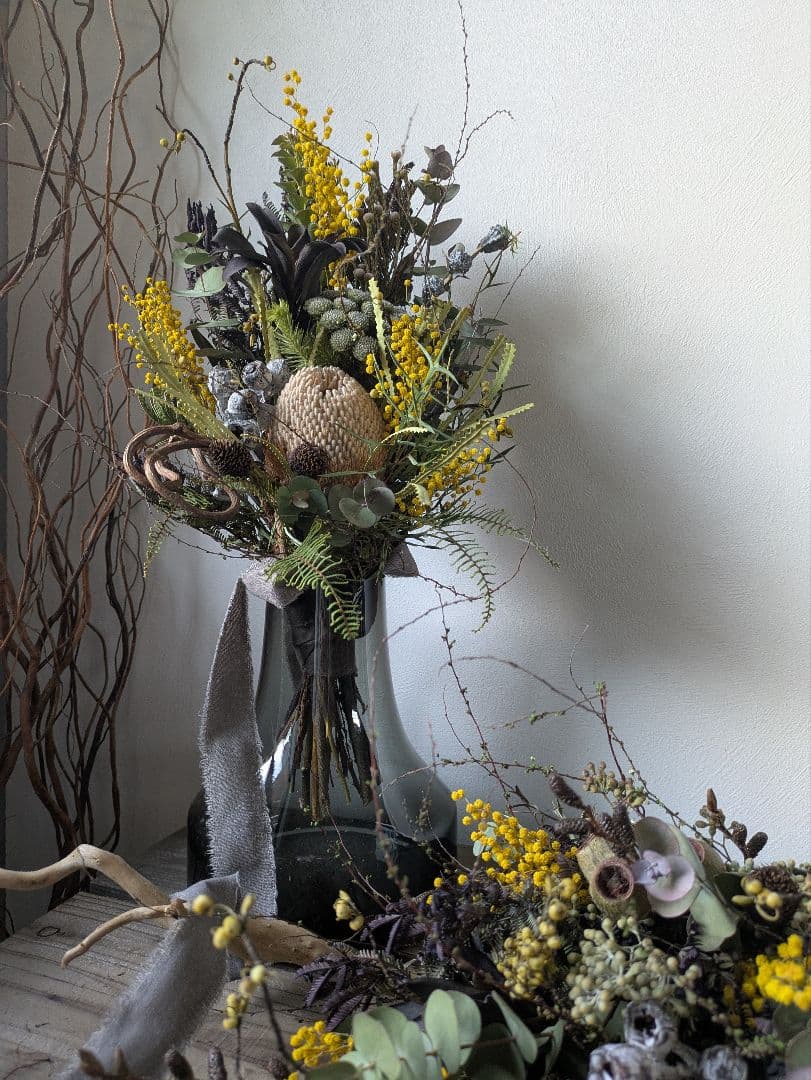 ドライフラワー　スワッグ　ミモザ　インテリア