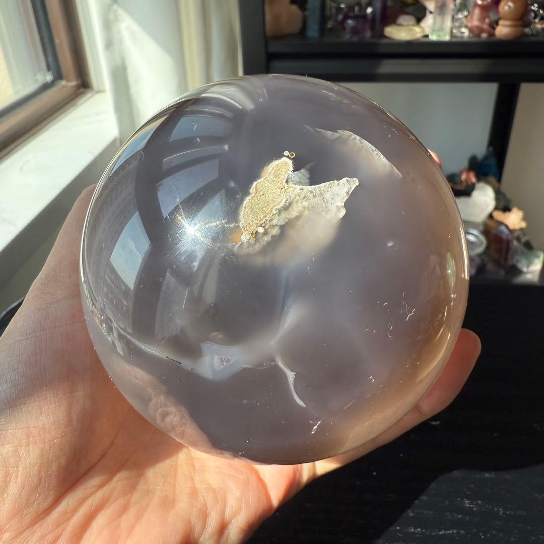 天然石タイチンルチルクォーツ共生アメジストの笑い口　置物　NO.100911