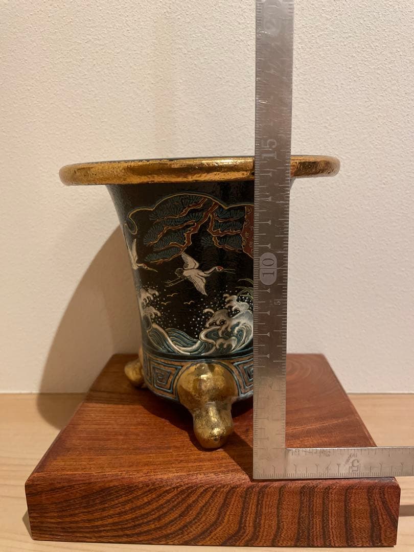 祥山作　鶴図　錦鉢　楽鉢　年代物　サナ付き　愛楽園