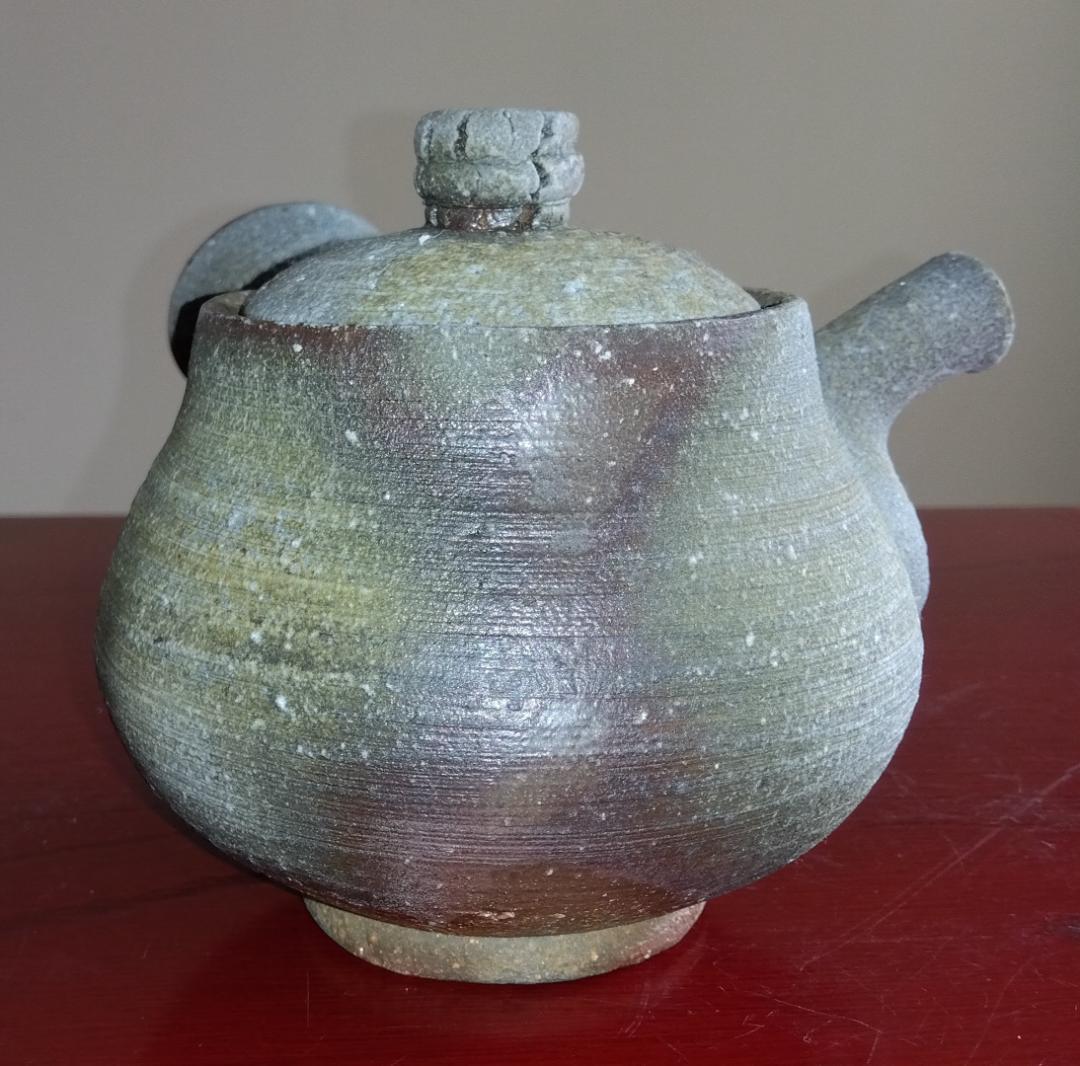 越前焼名工　白越不朝（塩越窯）自然灰釉究極美が迸る逸品横手（よこで）急須No:2