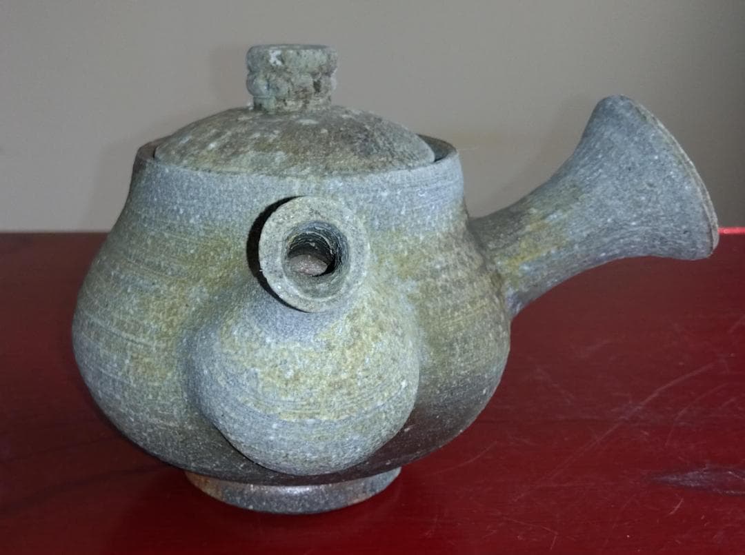 越前焼名工　白越不朝（塩越窯）自然灰釉究極美が迸る逸品横手（よこで）急須No:2