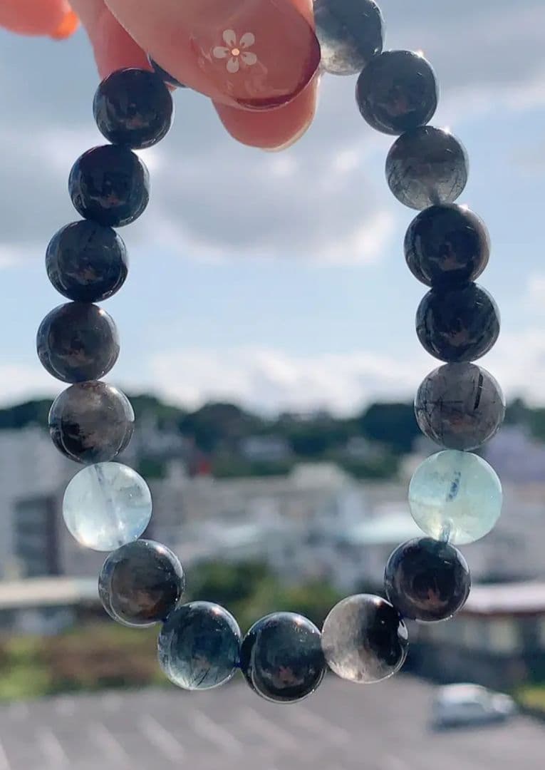 ◆希少◆ブルールチルクォーツ+アクアマリン K00705 天然石ブレスレット