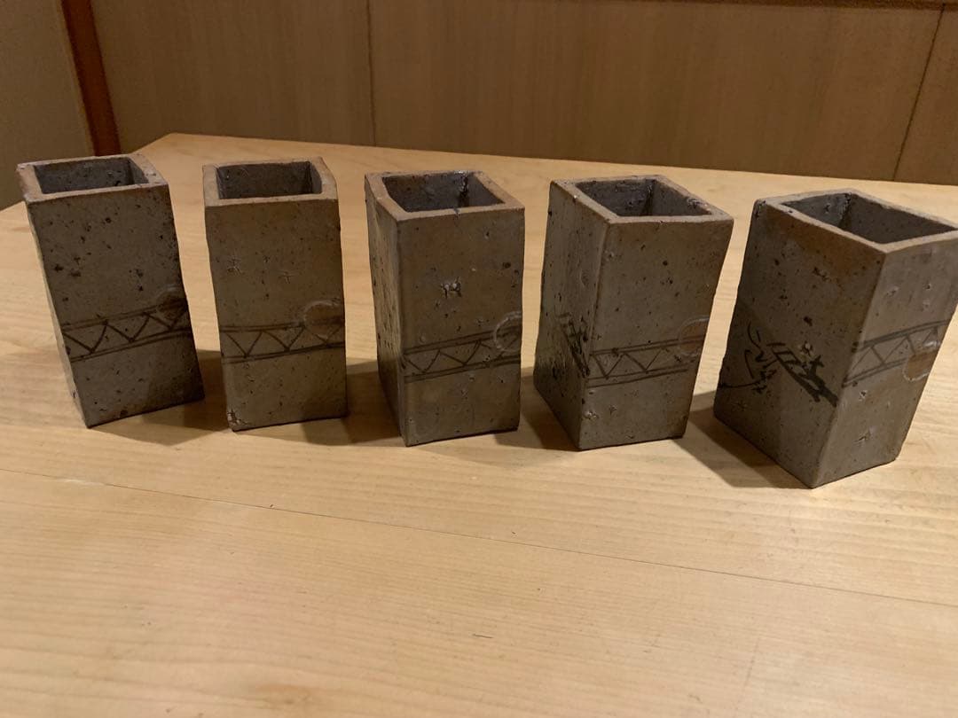人気作家 丸田宗彦 絵唐津 長方筒向付（5客） 天地両面使い・趣の異なる二役の器