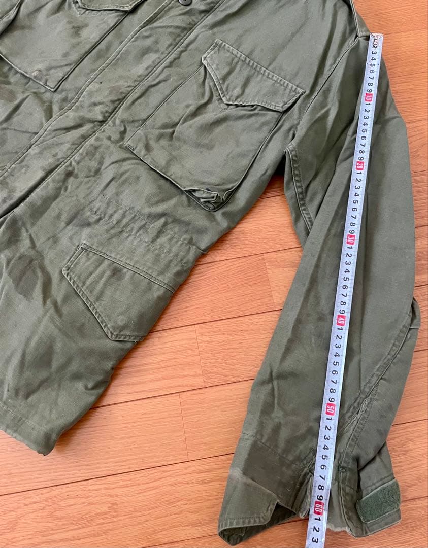 60's M-65 フィールドジャケット 裏地グレー 前部両袖オイルシミ 実物S