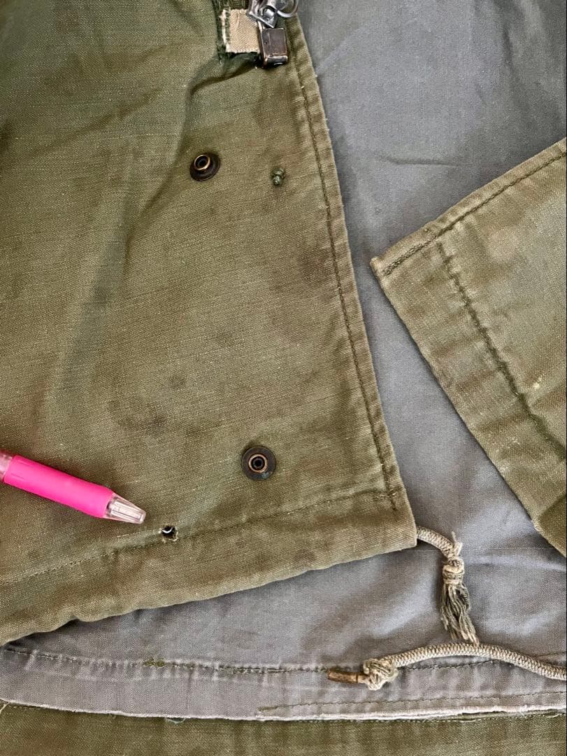 60's M-65 フィールドジャケット 裏地グレー 前部両袖オイルシミ 実物S