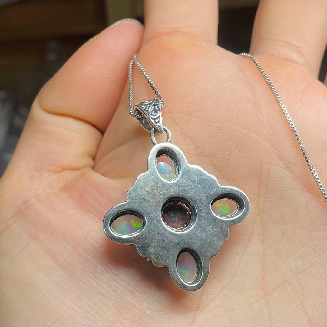 天然石ペンダント　オパール　ブラックオパール　5pcs 強シラー　SV925刻印