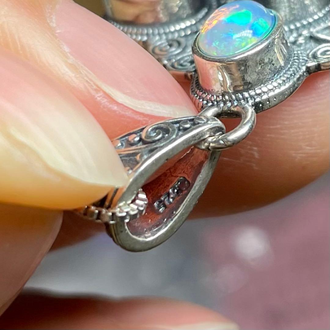 天然石ペンダント　オパール　ブラックオパール　5pcs 強シラー　SV925刻印