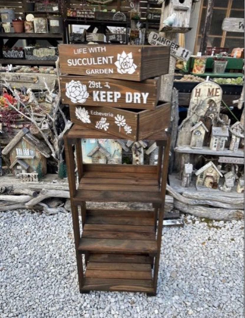 多肉植物棚＋木箱3個セット　AB-1