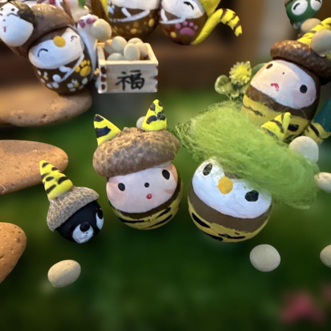 どんぐりアート♡2026年度節分　猫帽子BIGオブジェ　一点物♡