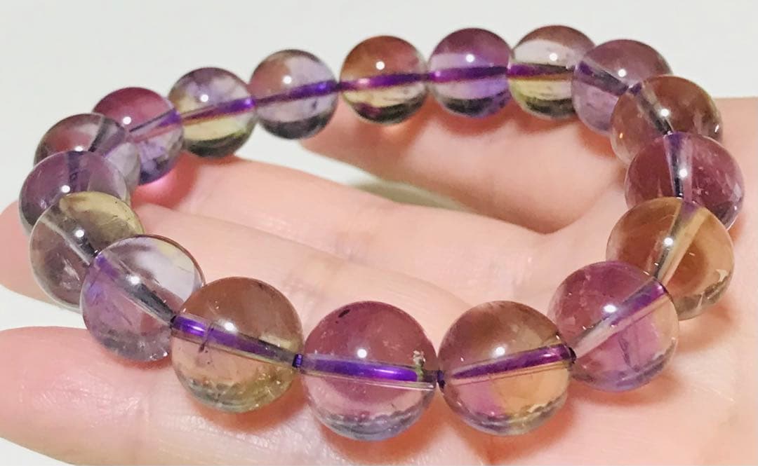 天然石　ボリビア産　バイカラー　アメトリン　ブレスレット　１１.５mm