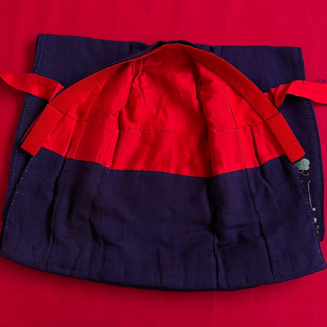 市松人形 12号(42cm)サイズの着物　比翼仕立て　濃紫　梅松菊　き