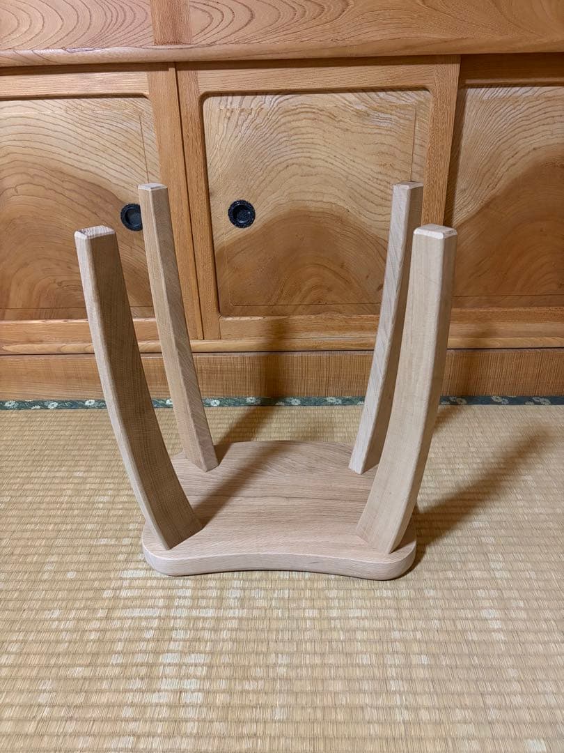 1391建具屋58年のおじいさんの手作り木製サイドテーブル、イス、スツール