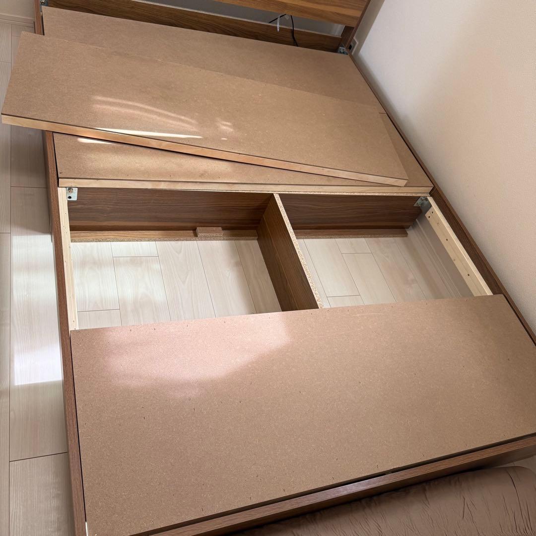 ダブルベッドフレーム ベッドスタイル 木製 コンセント・収納・照明付き