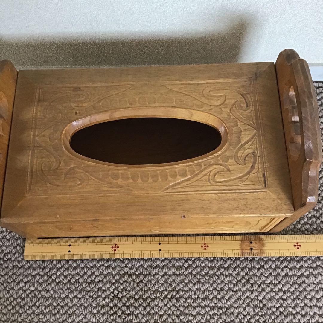 美品☆アイヌ工芸　木彫　アンティーク　アイヌ紋様 ティッシュボックス