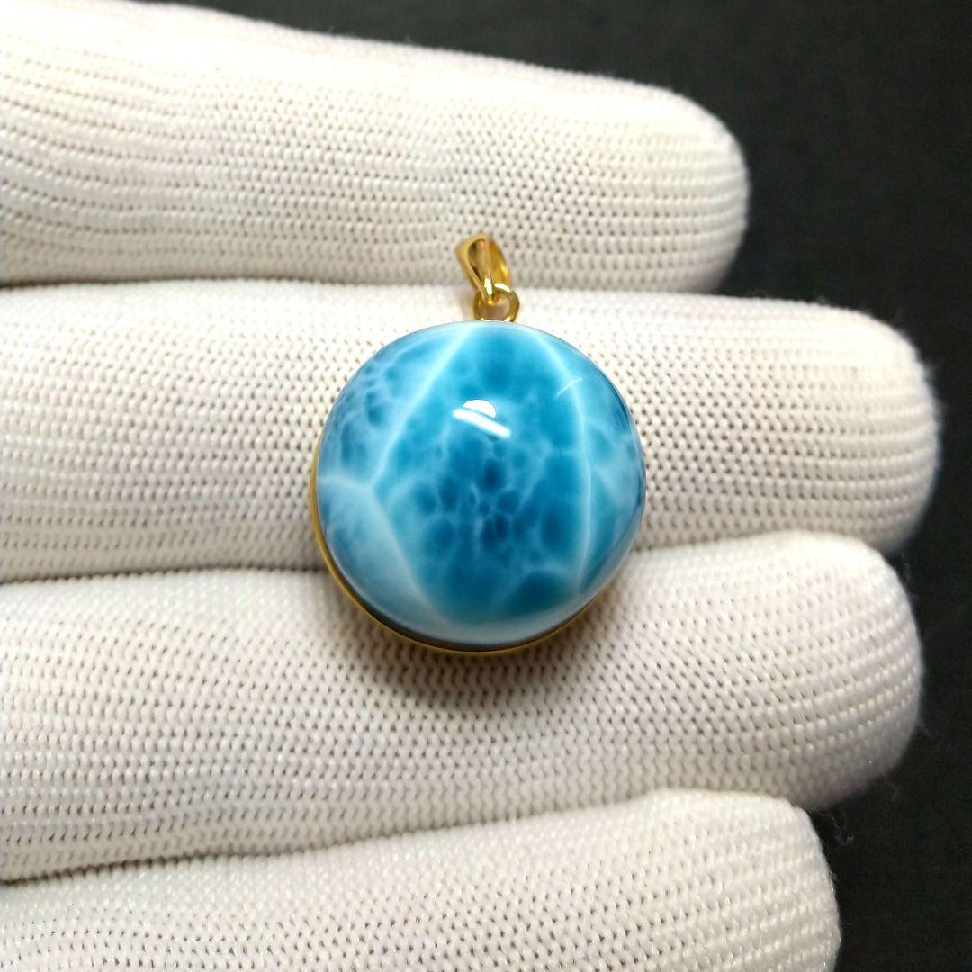 【極上,美品】ラリマー ペンダントトップ　No.８３　丸型　ブルーペクトライト