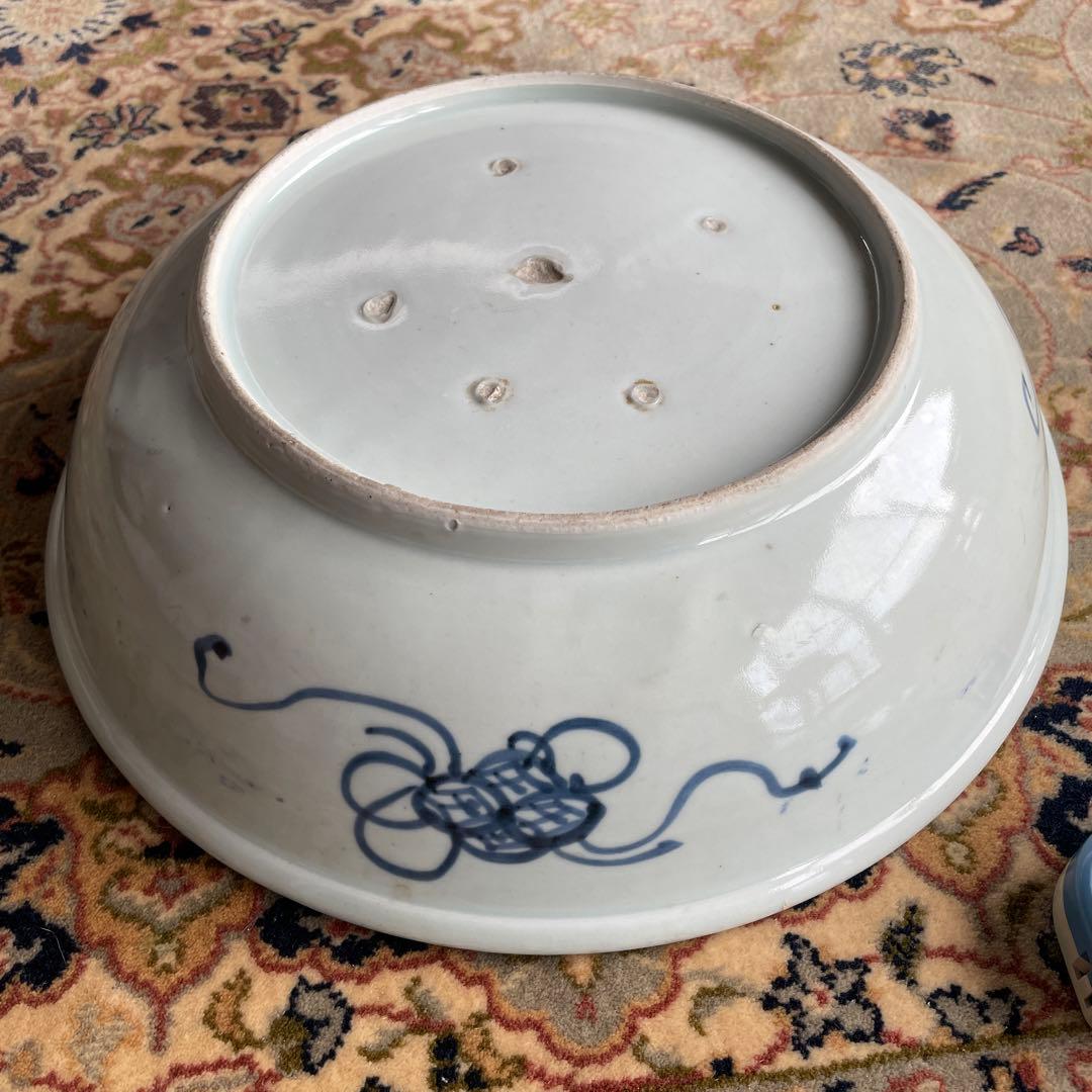 伊万里焼　吉祥文様　七宝　牡丹　染付　深大皿