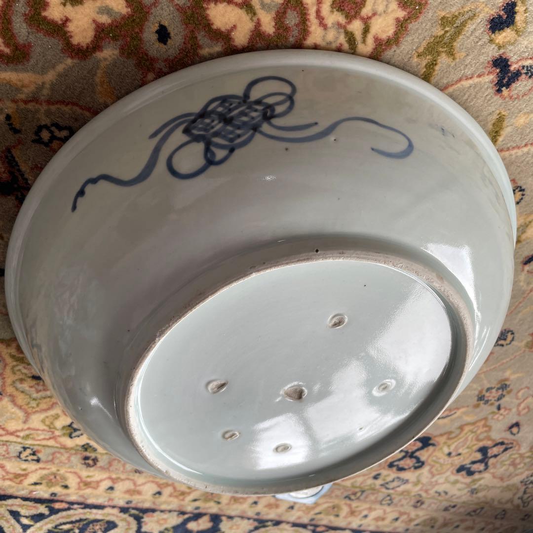 伊万里焼　吉祥文様　七宝　牡丹　染付　深大皿