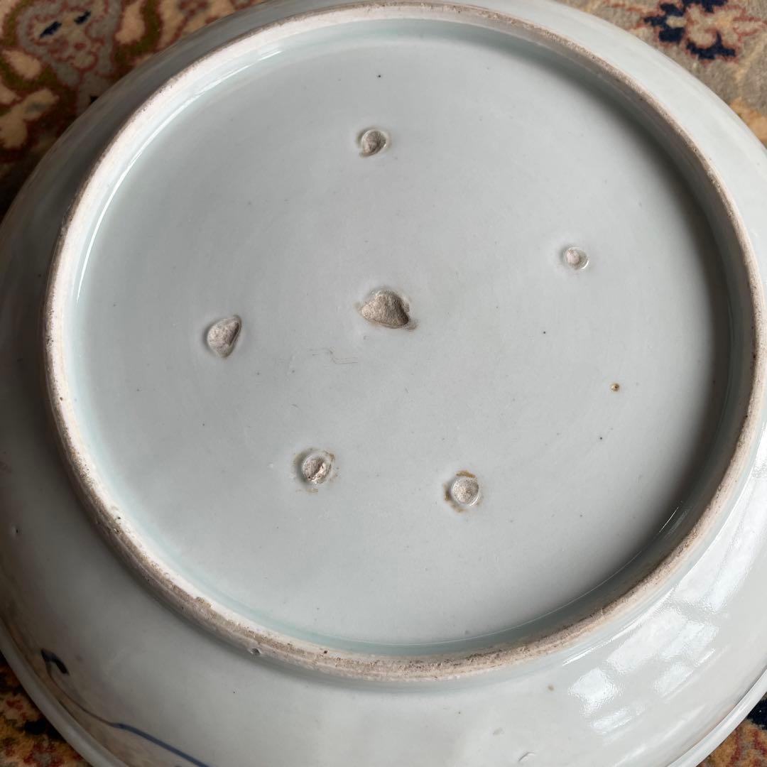 伊万里焼　吉祥文様　七宝　牡丹　染付　深大皿