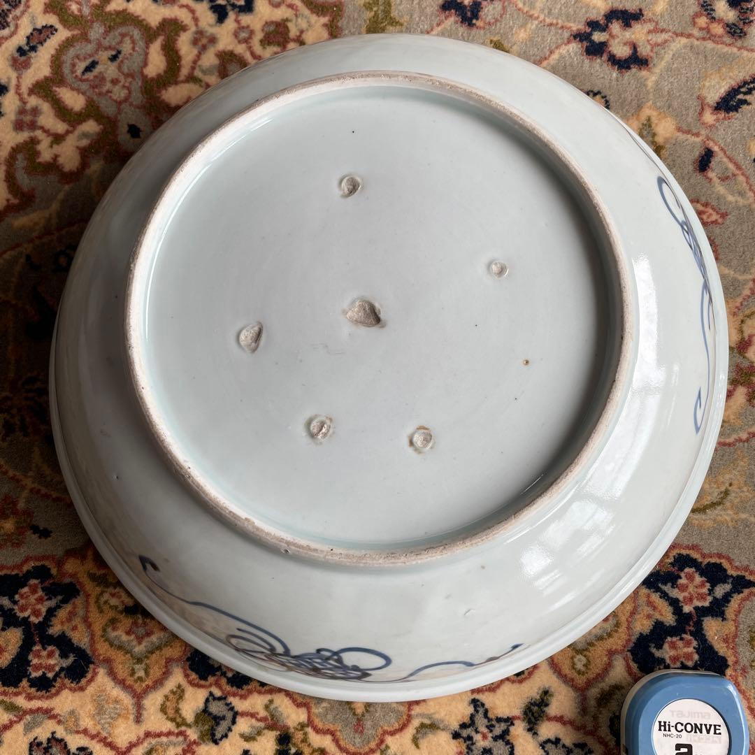 伊万里焼　吉祥文様　七宝　牡丹　染付　深大皿