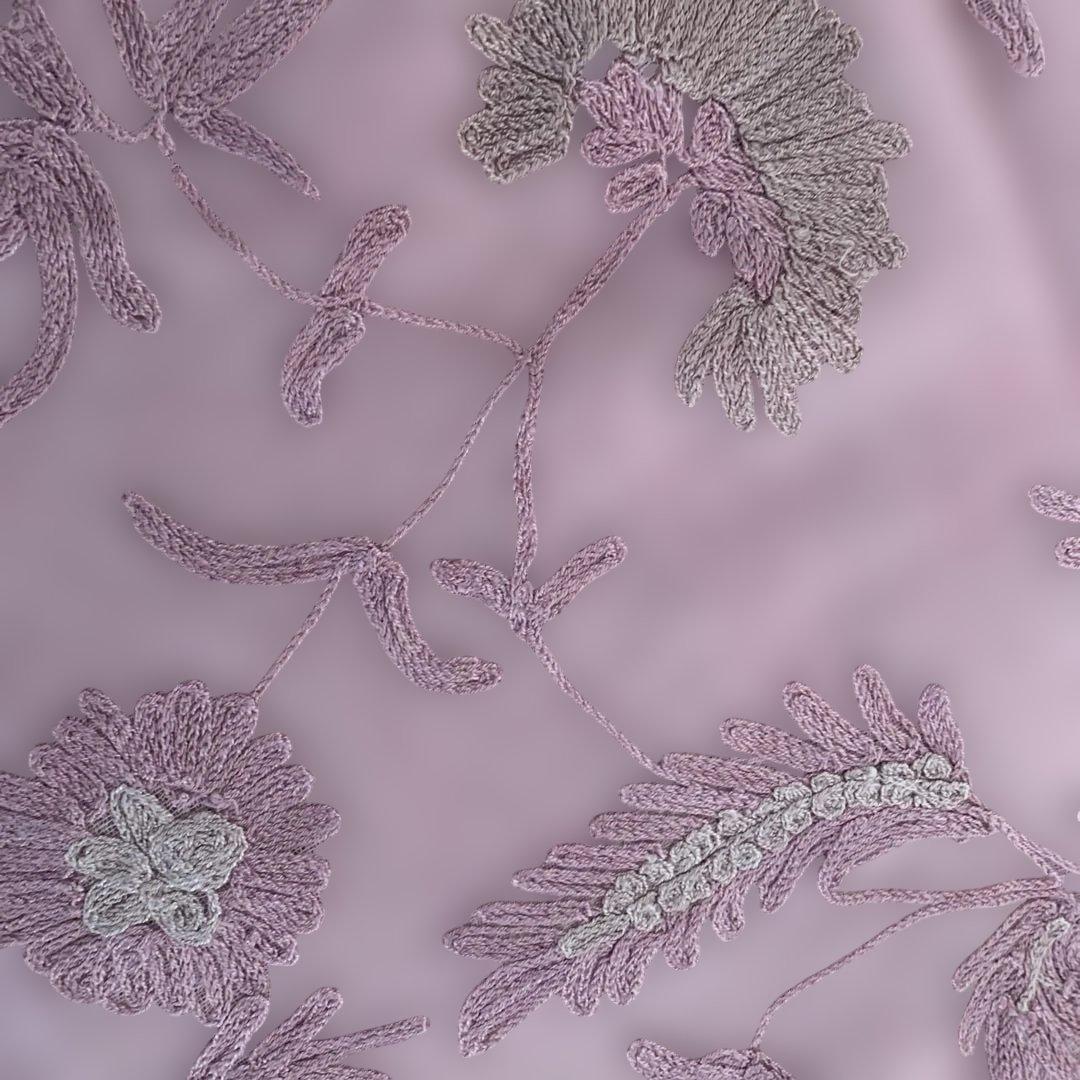 ピンク 花柄刺繍 ストール フリンジ付き