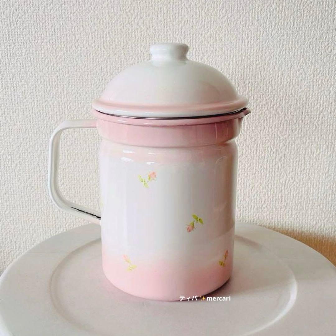 【美品】イマン　オイルポット　プチローズ　油こし器　ホーロー　琺瑯　imane