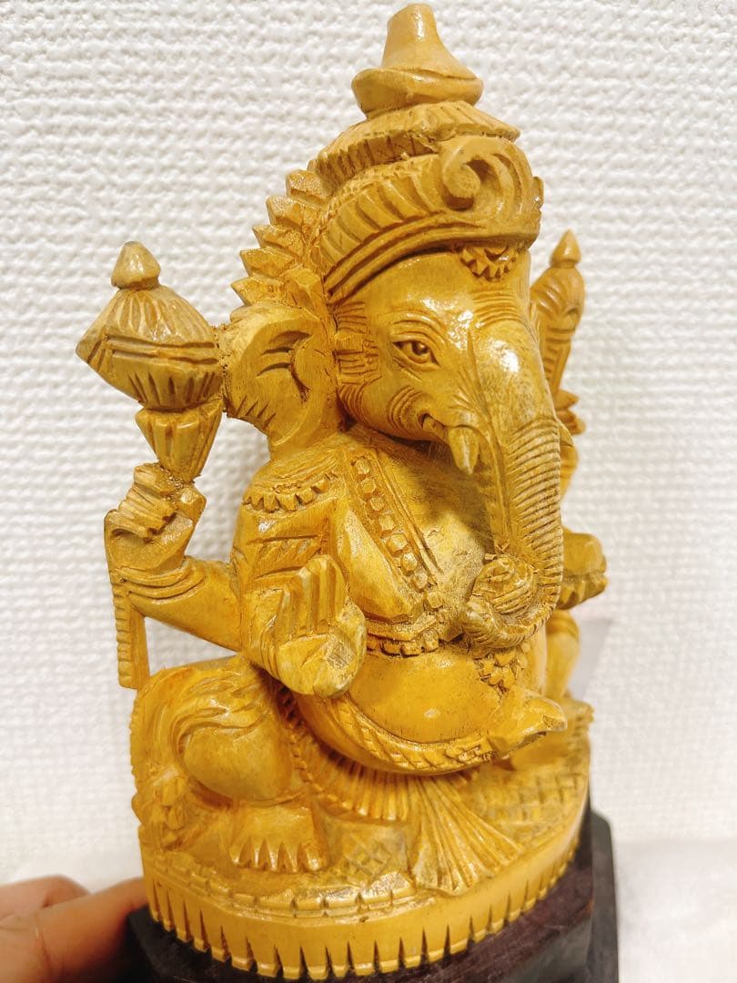 木製 ガネーシャ像 台座　 ハンドメイド　南インド