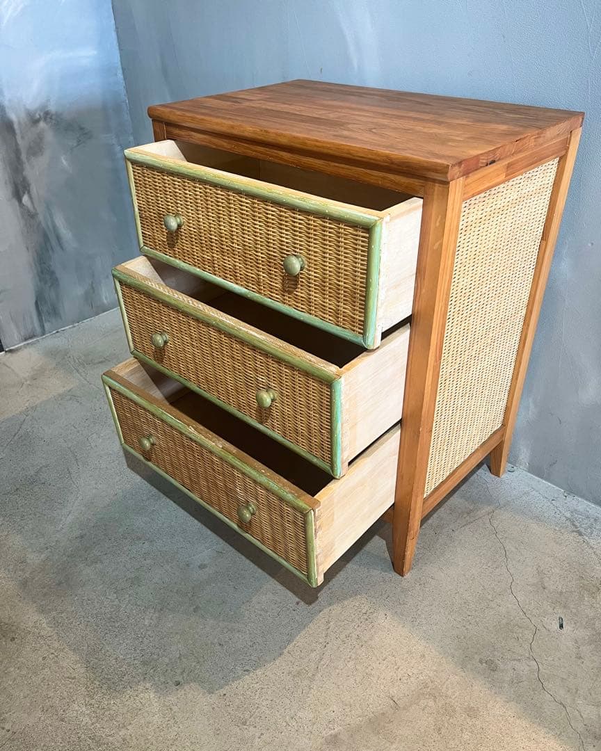 ヴィンテージ ラタンチェスト 3段 ナチュラル ミッドセンチュリー 収納