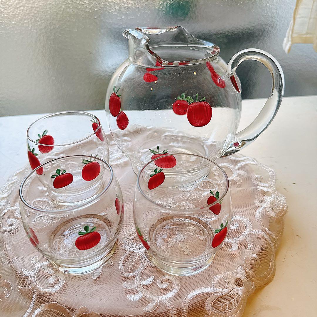 ヴィンテージ★Rolly Poll★手描き★リンゴ★ピッチャー1＆グラス3セット