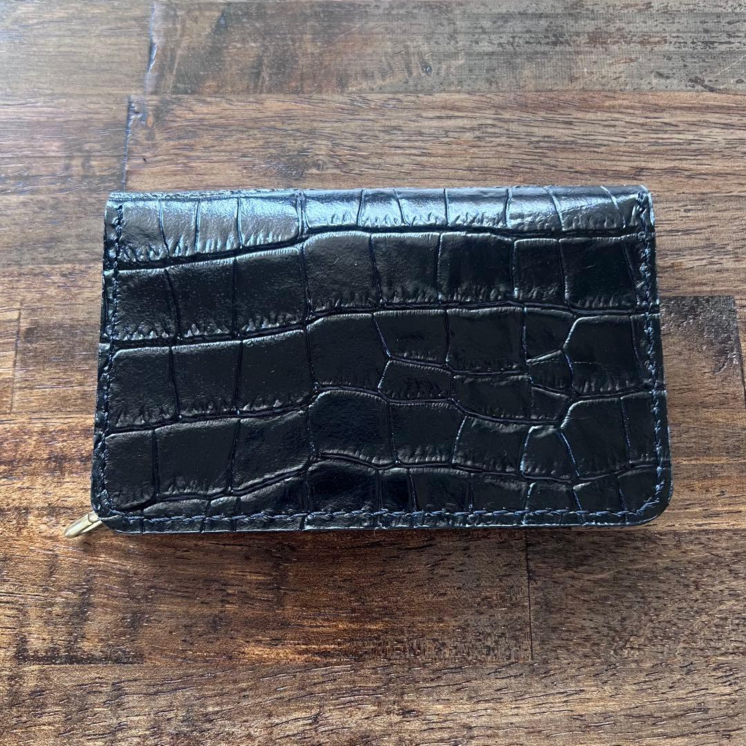 牛革 トラッカーウォレット ミドル 黒 クロコ型押し 『紙幣折らずに収納可』