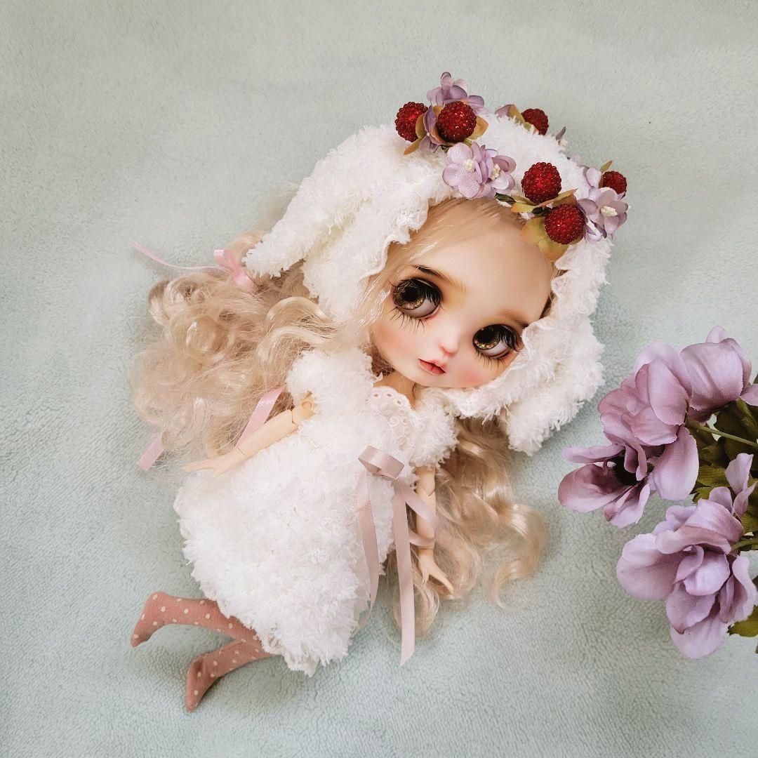 白もふうさぎセット　パープル花冠