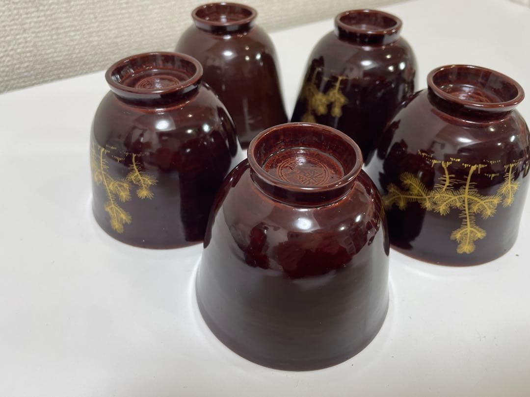 【現状品】豊楽焼 銘慶楽 蓋付き椀 金彩 松 鶴柄 割烹アンティーク 5点