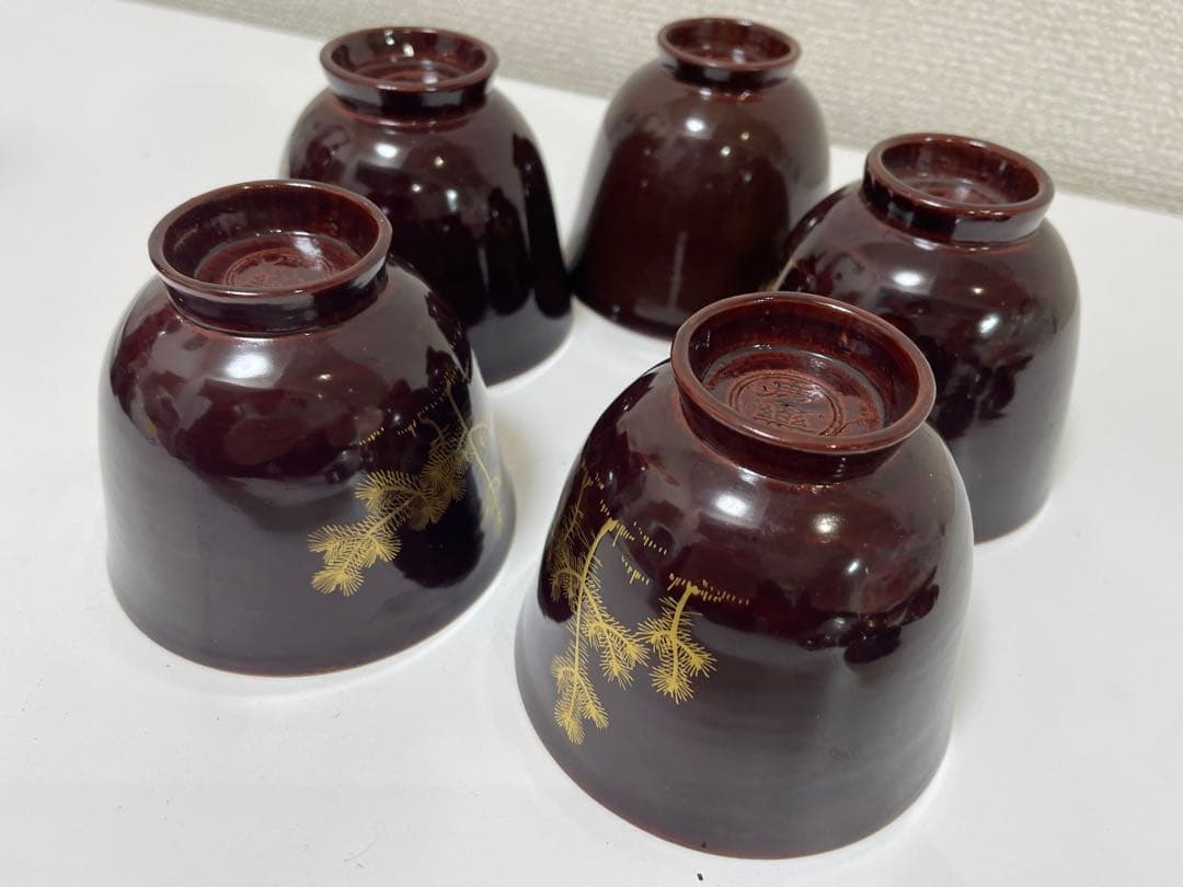 【現状品】豊楽焼 銘慶楽 蓋付き椀 金彩 松 鶴柄 割烹アンティーク 5点