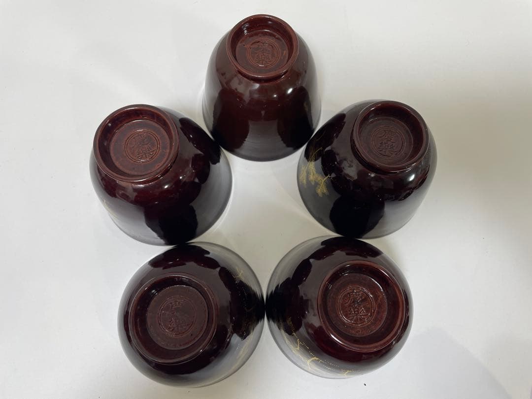 【現状品】豊楽焼 銘慶楽 蓋付き椀 金彩 松 鶴柄 割烹アンティーク 5点