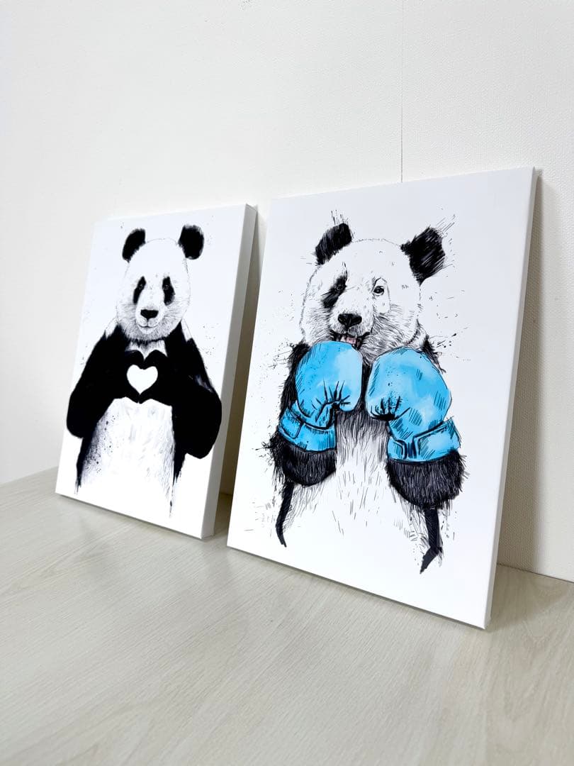 No.249木枠付きキャンバスアート　パンダの絵画　バンクシー　バスキア