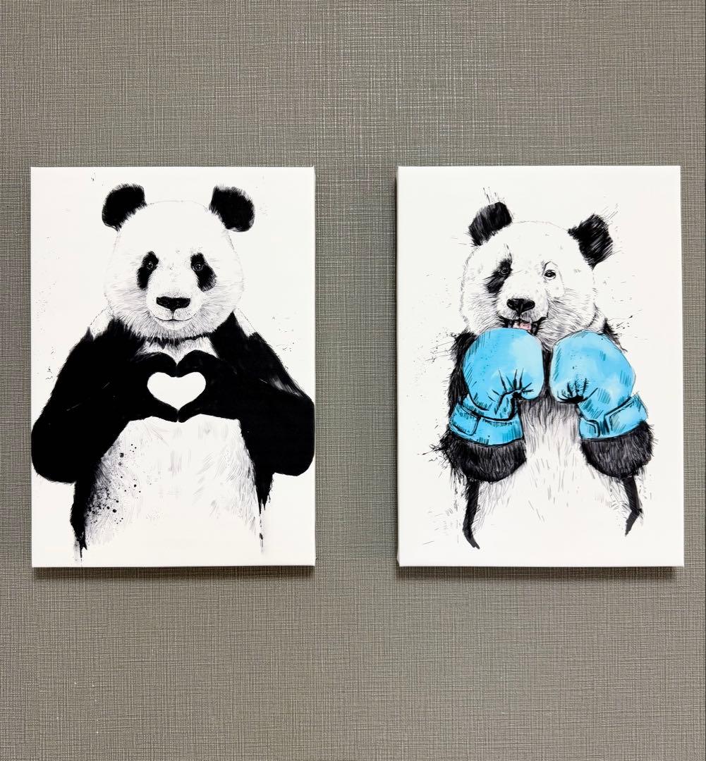 No.249木枠付きキャンバスアート　パンダの絵画　バンクシー　バスキア