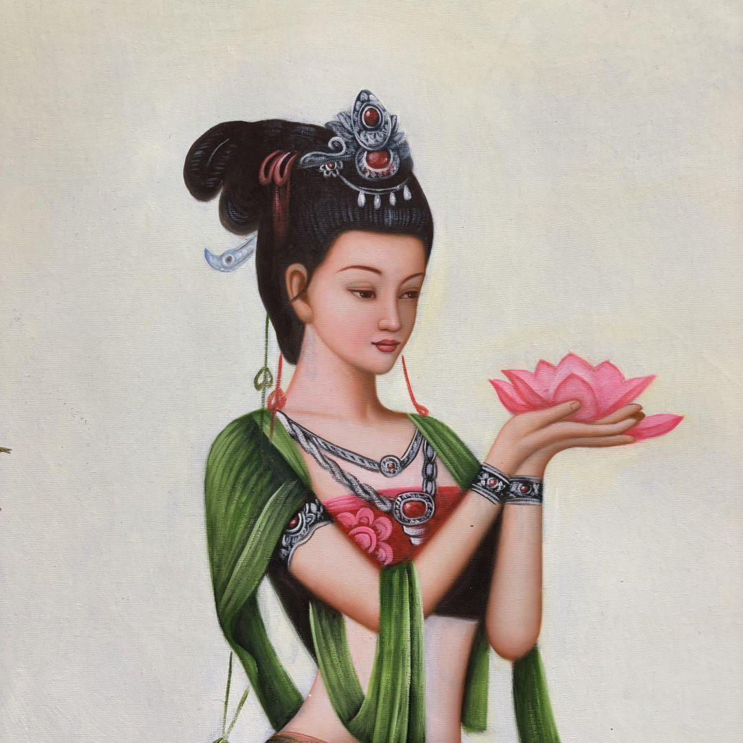 手描き 水彩油画 人物画 曾浩 インテリアアート 約70×100cm