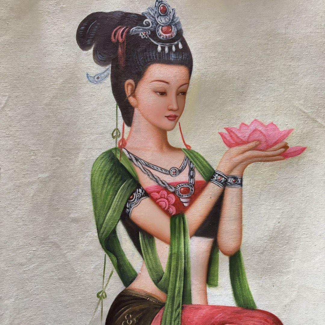 手描き 水彩油画 人物画 曾浩 インテリアアート 約70×100cm