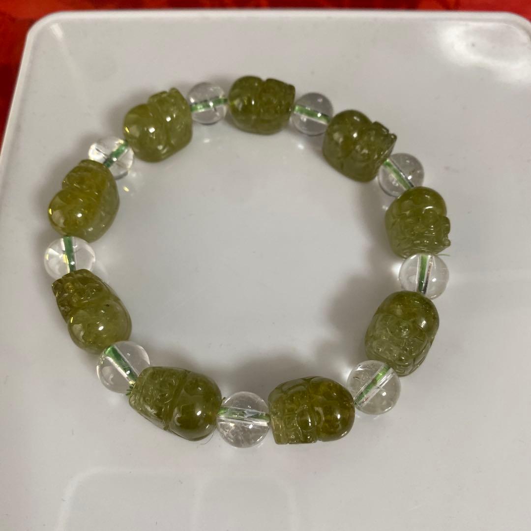 グリーンガーネット貔貅 水晶ブレスレット