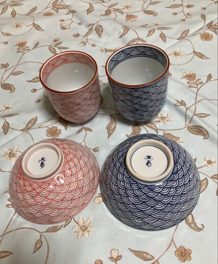 「青海波」夫婦茶碗、湯呑みセット