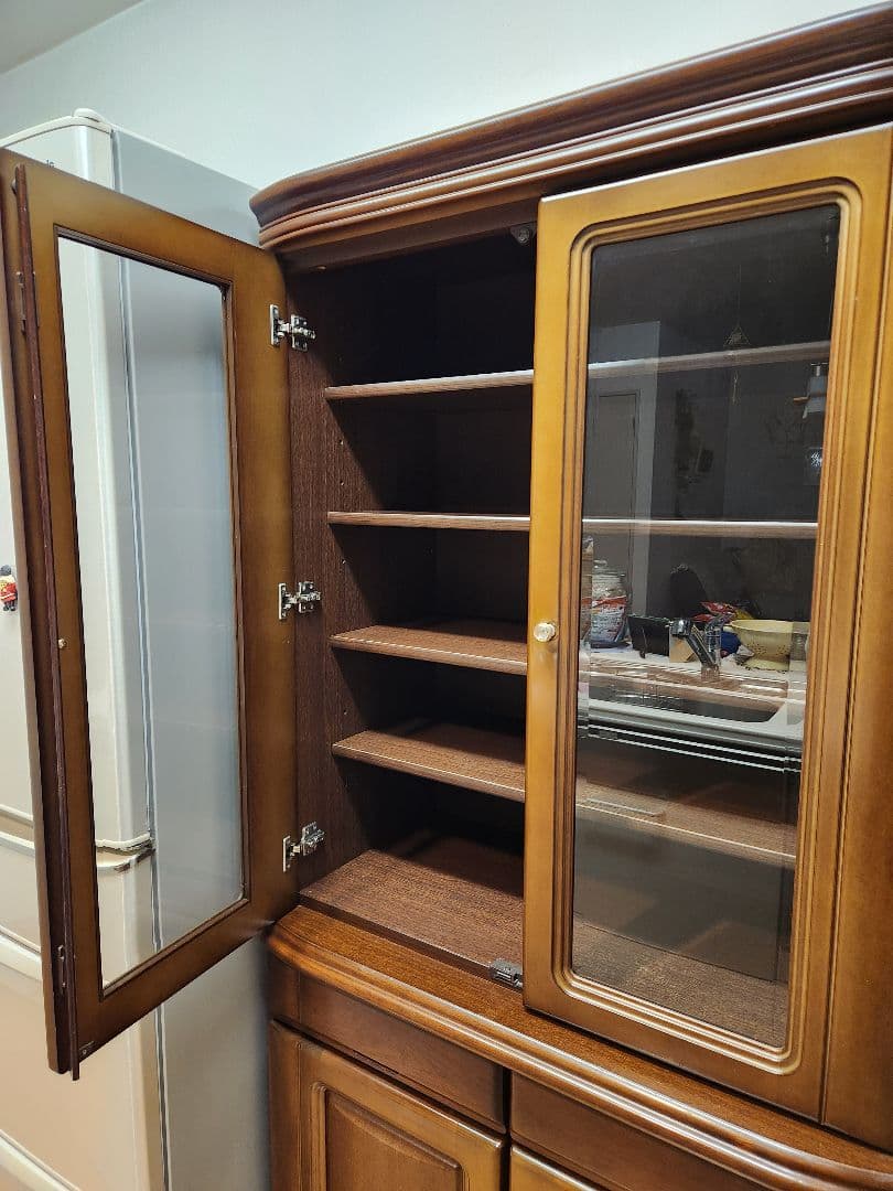 ※12/7まで【レトロ品】食器棚　キャビネット　アンティーク　ガラス扉付