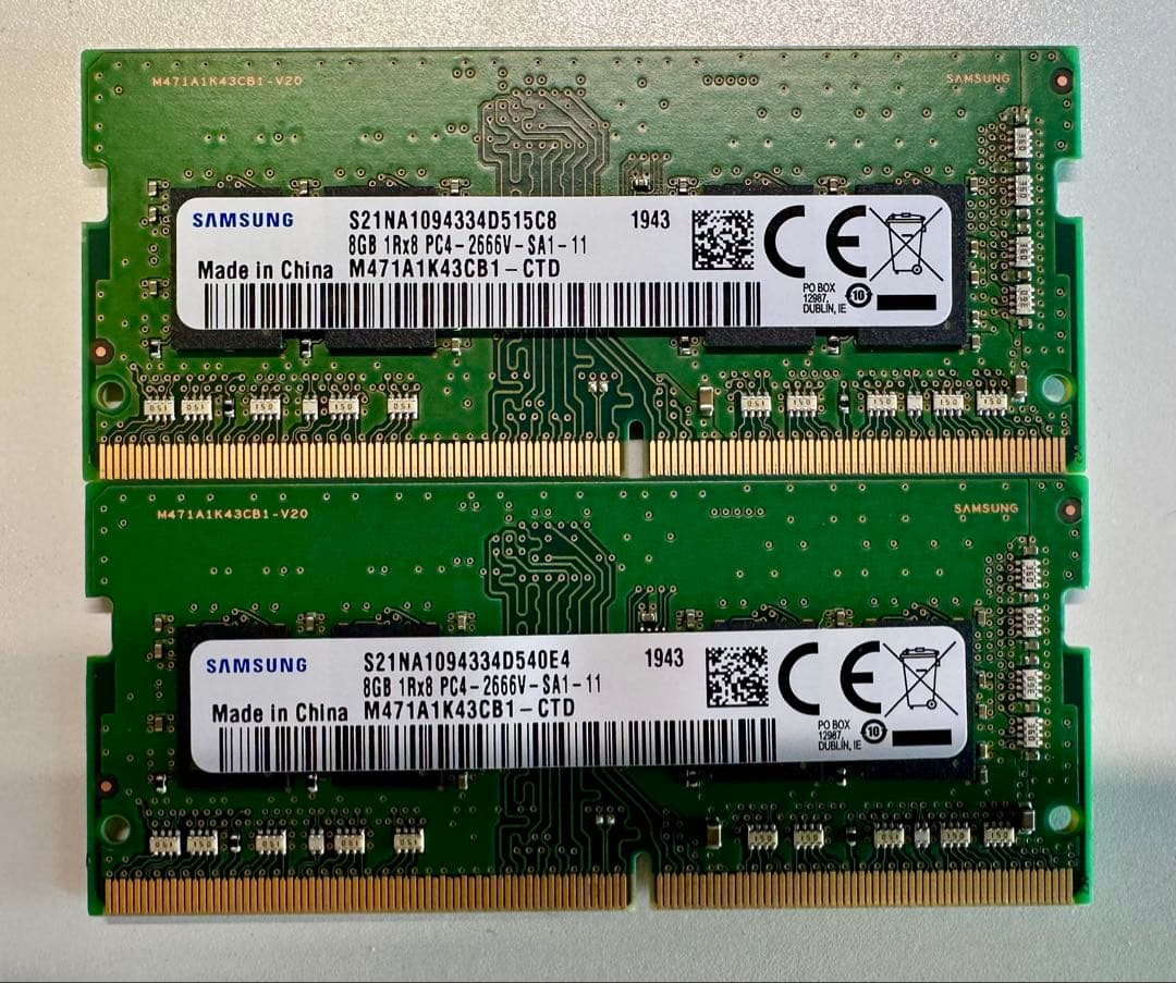 美品 SAMSUNG 8GB×2枚セット DDR4-2666