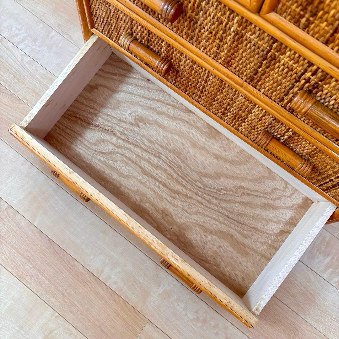 昭和レトロ ラタンチェスト 4段5杯 籐家具 アジアン家具