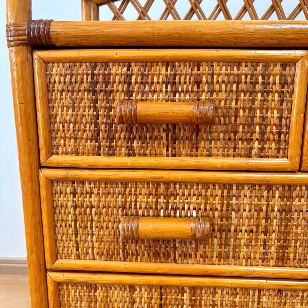昭和レトロ ラタンチェスト 4段5杯 籐家具 アジアン家具