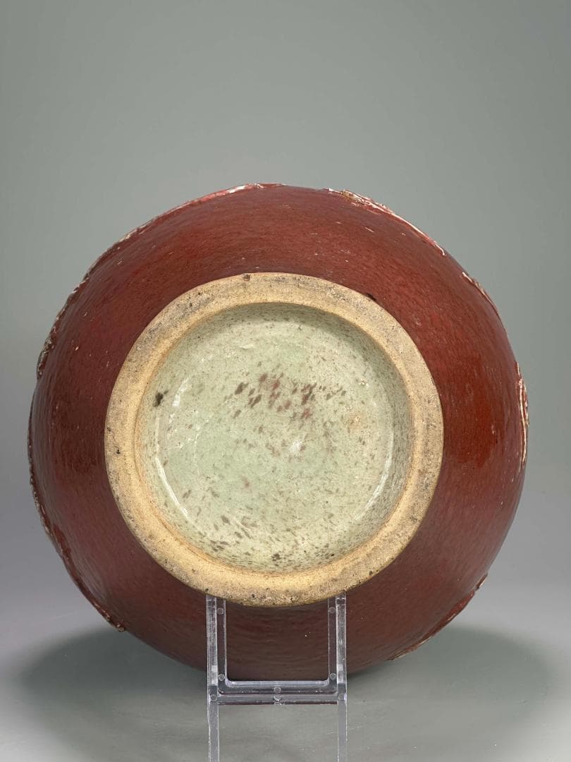 UM13S08 中国美術　元〜明時代　安南　古越国　紅釉彫龍文壺　ベトナム　唐物