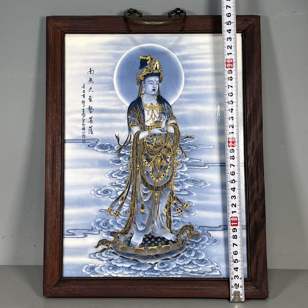 パステル観音図掛屏陶板画 景徳鎮陶瓷磁 装飾品 工芸品 置物