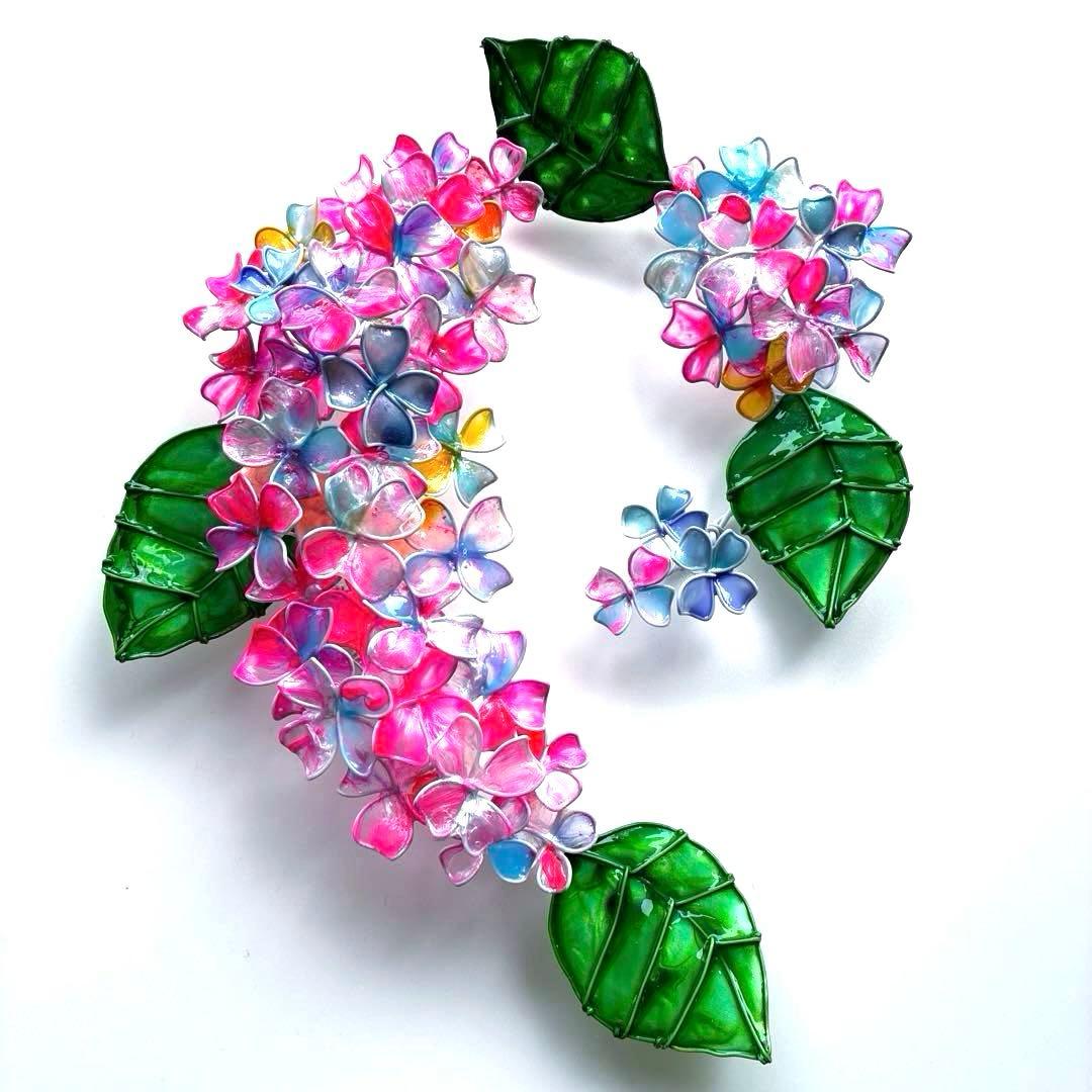 キャンディーポップ紫陽花リース　ワイヤークラフト　ディップアート　壁飾り　アート
