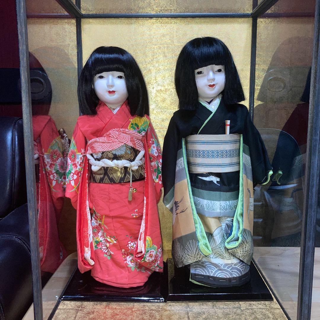 日本人形　大きな一松人形二体　ガラスケース入り　布カバー付（一体のみも可）