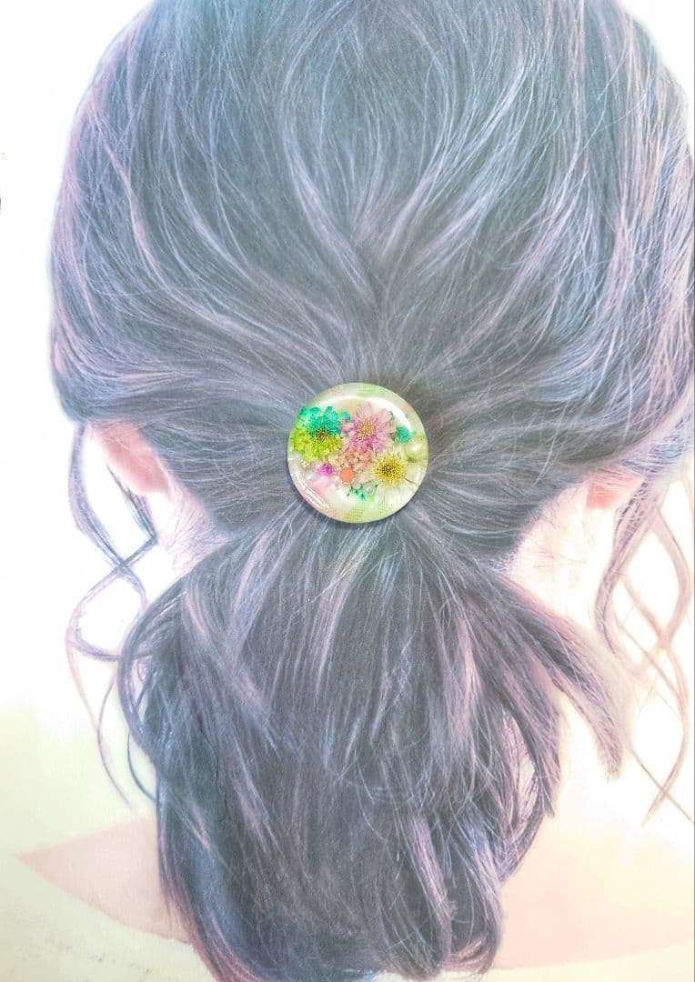 レジン　猫　ドライフラワー　ヘアゴム　ブローチ　ポニーフック　No.558