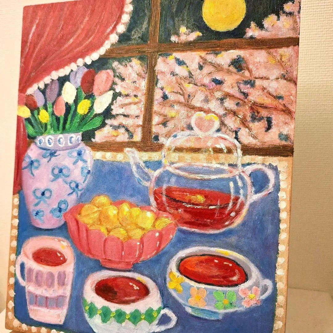 油絵『夜のお茶会Ⅱ』Ｆ３号