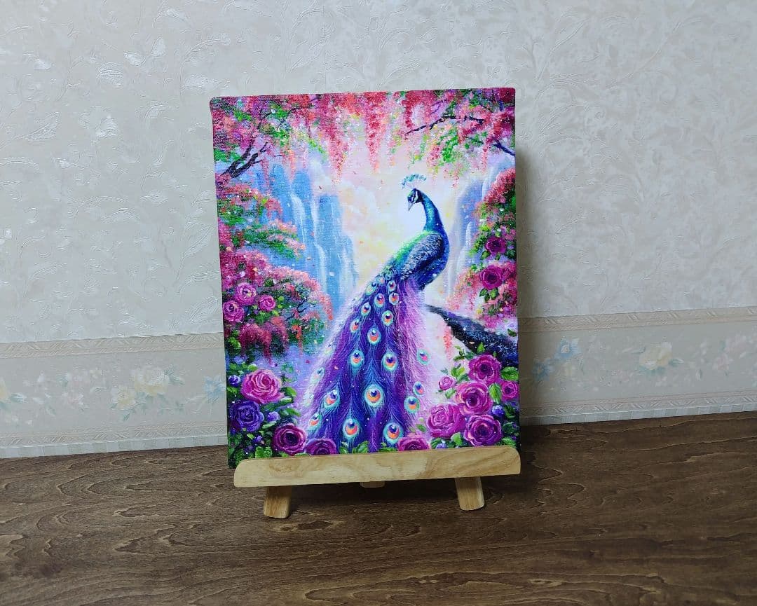 琥*ん様 【クジャク】アクリル画 F3 風景画 絵画